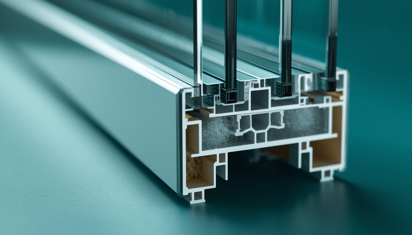 Cross-section of a high-performance triple-glazed window frame showing thermal break detail